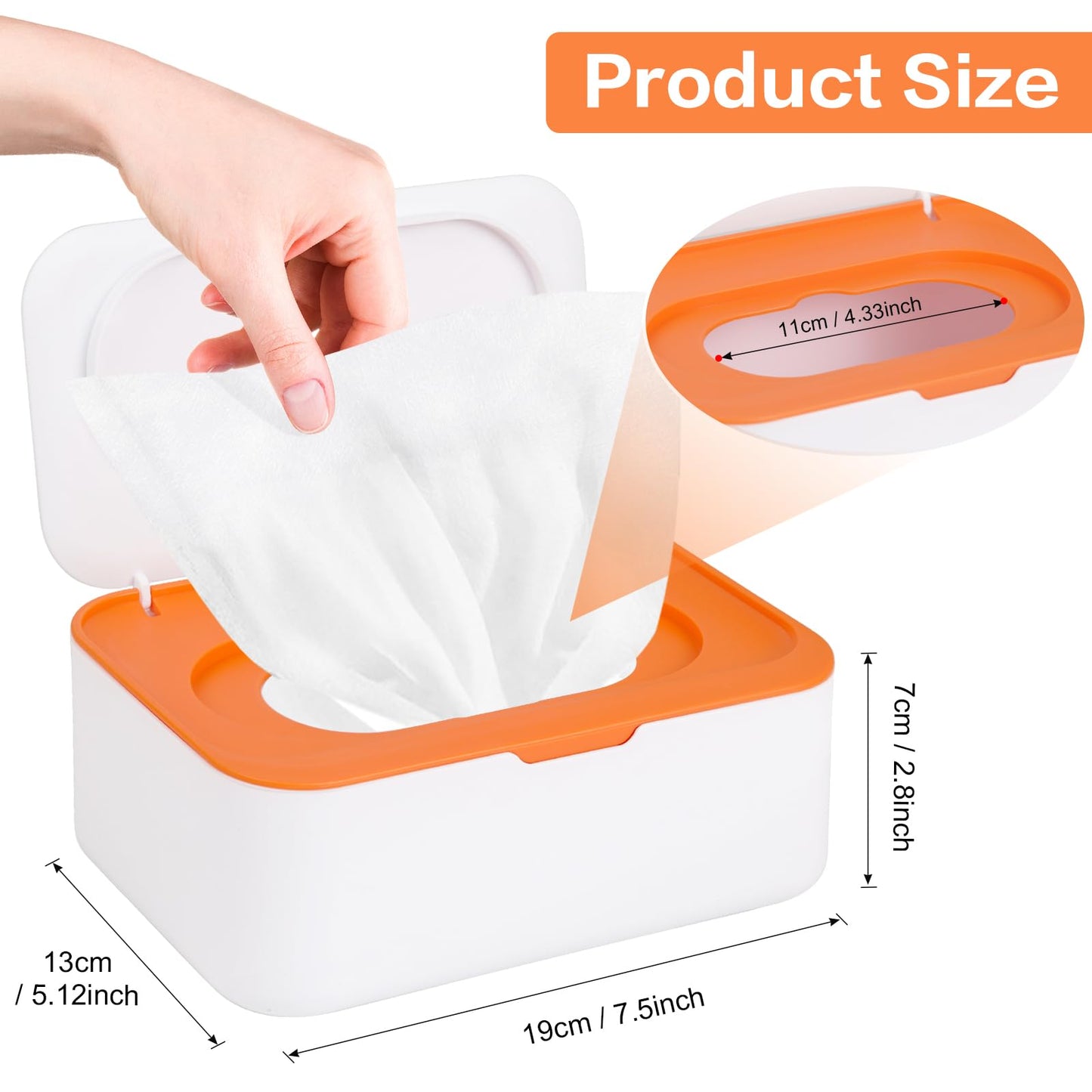 Dispensador de toallitas para bebé, caja reutilizable para toallitas húmedas y bolsa portátil para toallitas húmedas, contenedor recargable con tapa para baño, bebé, cuarto de bebé, cocina, oficina, viajes (naranja)
