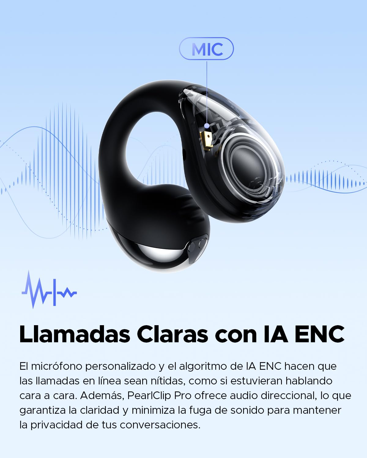 Audífonos Inalámbricos Open-Ear SoundPEATS PearlClip Pro Negro