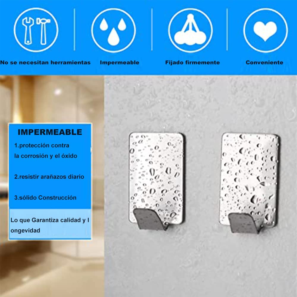 Ganchos de pared autoadhesivos de acero inoxidable 8pcs - (Gancho grande 4.5 * 2.5 * 1.1cm) Ganchos de Metal para Colgar Ropa, Abrigo, Toalla, Llaves, Bolsos, Hogar, Cocina, Baño