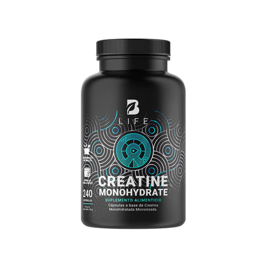 Creatina Monohidratada Micronizada. 240 Cápsulas. 120 Gramos. Alta Pureza Sin Sabor. Ingredientes naturales. Creatine Monohydrate B Life.