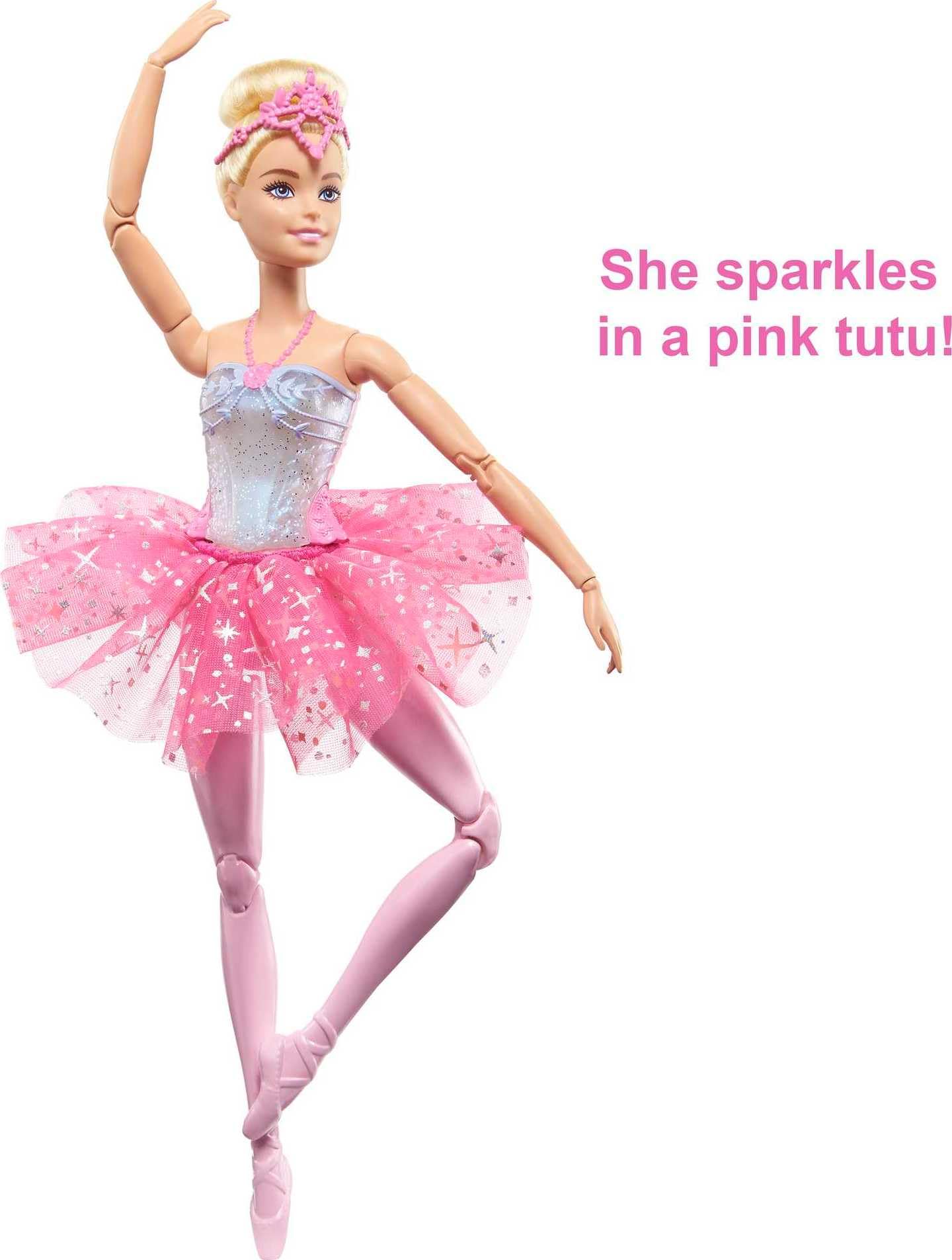 Barbie, Fantasía, Muñeca Bailarina con Luces Brillantes, Tutú Rosa, para Niñas de 3 Años en Adelante, Mattel, ¡Todo es mágico en el Ballet!, Diviértete con Sus 5 Luces Que Muestran Diferentes Colores