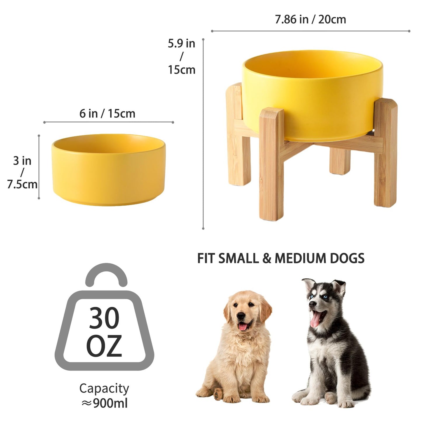 Comedero Elevado Welloyed Cerámica Bambú para Perros Pequeños y Medianos