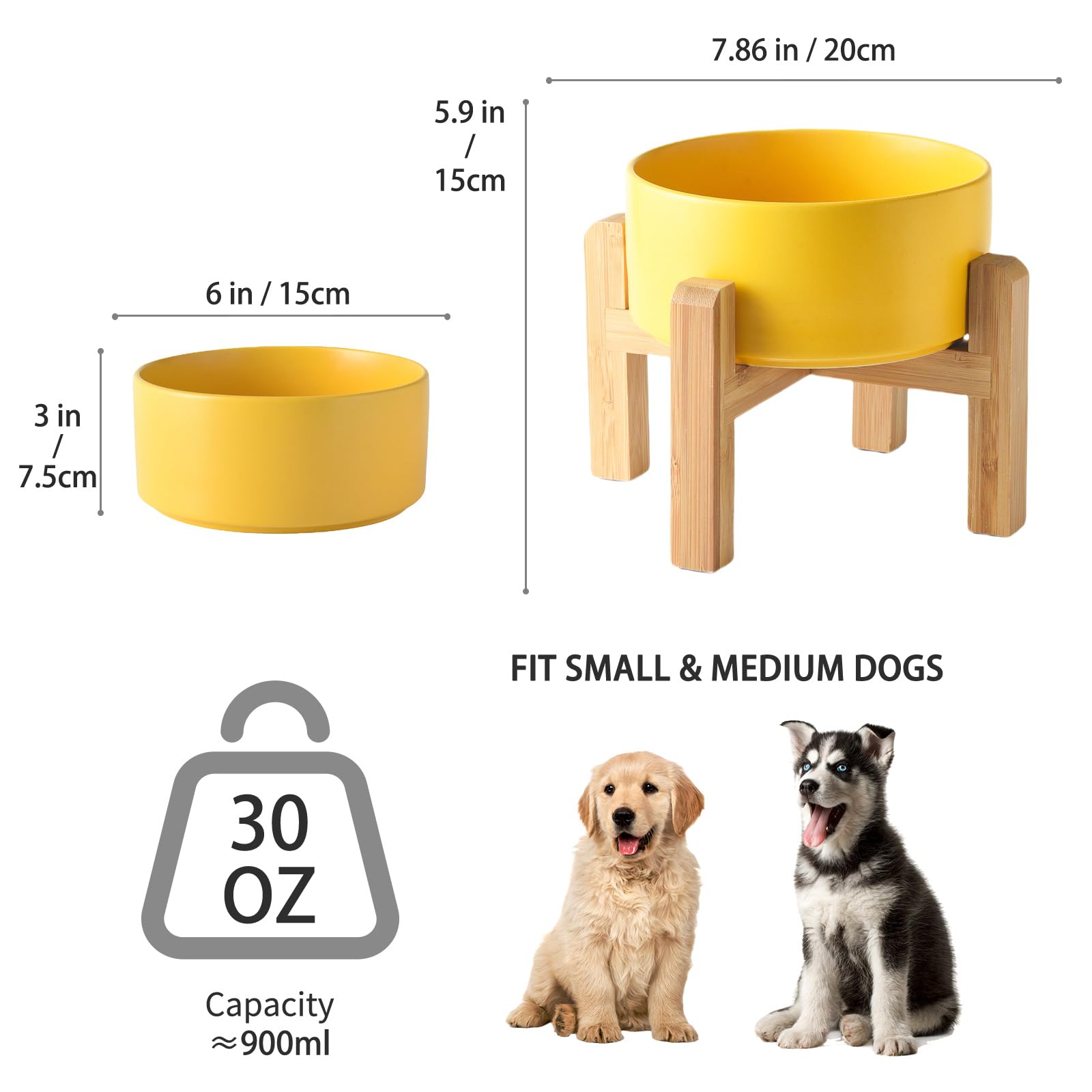 Comedero Elevado Welloyed Cerámica Bambú para Perros Pequeños y Medianos