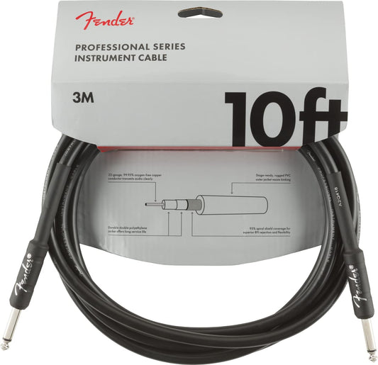 Fender Professional Series - Cable de instrumentos para guitarra de 10 pies, listo para escenario con diseño antitorceduras, color negro