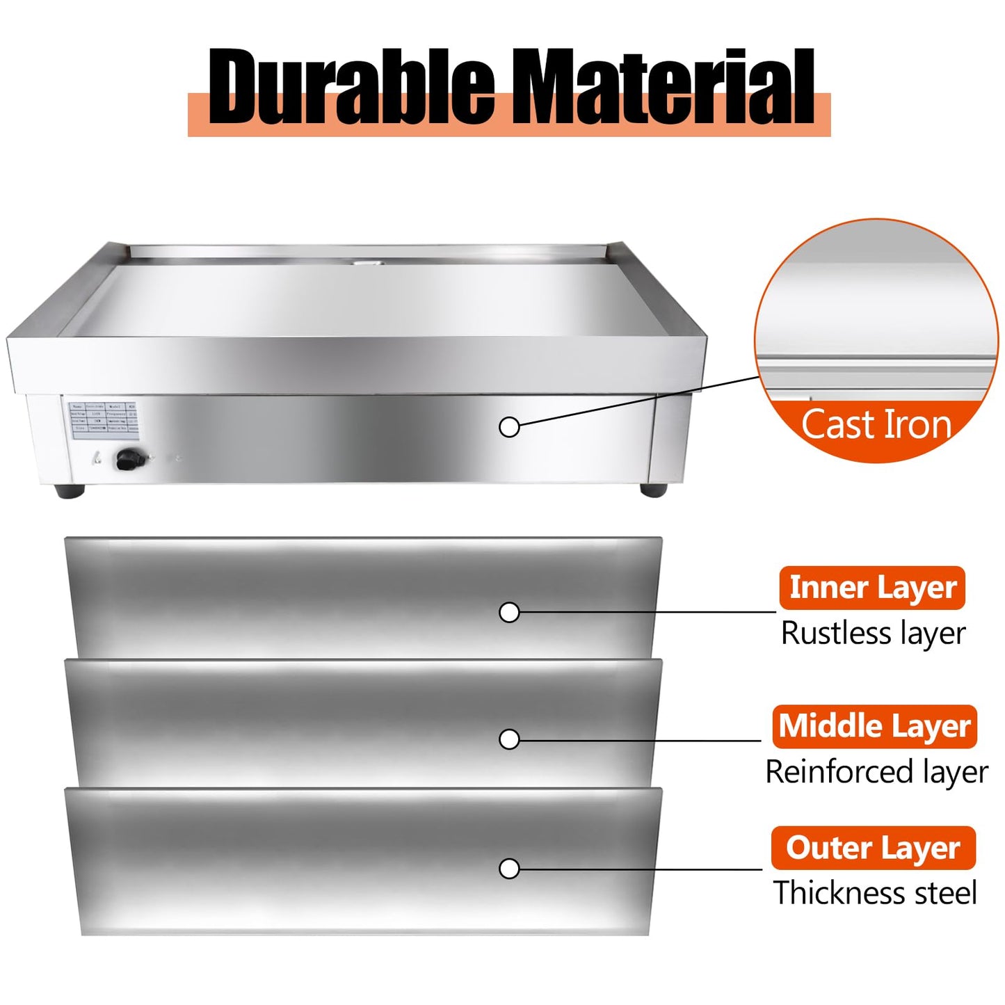 Plancha Eléctrica ExGizmo 22 Pulgadas Antiadherente con Control de Temperatura para Restaurante