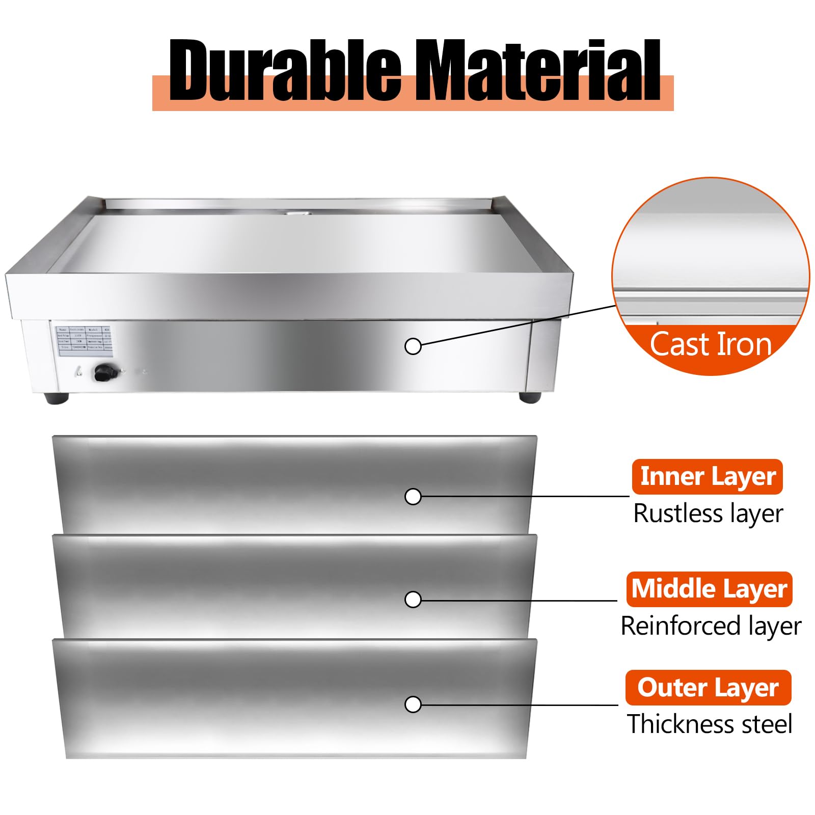 Plancha Eléctrica ExGizmo 22 Pulgadas Antiadherente con Control de Temperatura para Restaurante