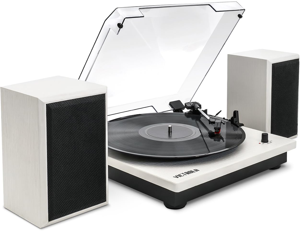 Tocadiscos Victrola Montauk Blanco Madera con Altavoces Bluetooth y Tapa Extraíble