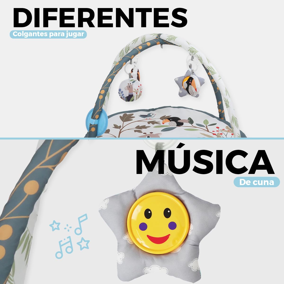BABY GAON Gimnasio Didactico Estimulador para Bebe Juguetes Interactivos Y Musica (Gris)
