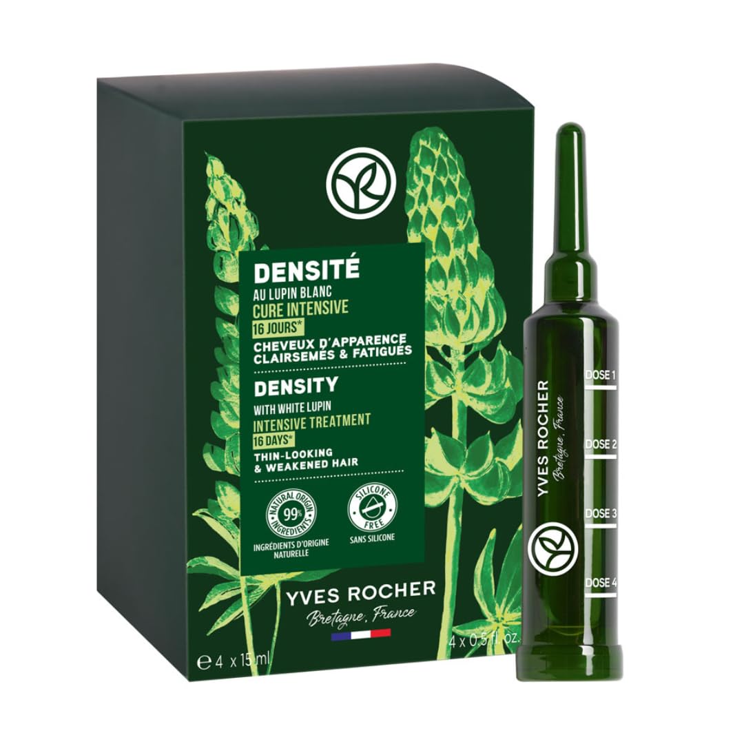 Set Triple Acción Yves Rocher ANTI-CAÍDA: Shampoo Fortalecimiento y Densidad Cabello + Ampolletas Estimulantes Crecimiento con Fructanos Agave y Lupino Blanco