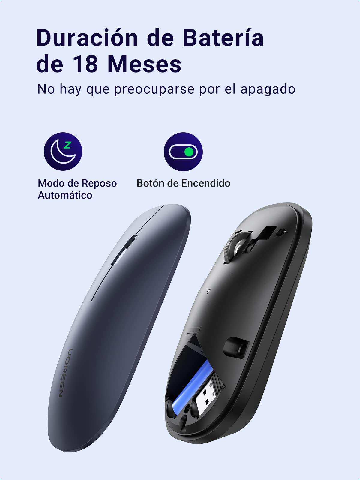 Ratón Inalámbrico UGREEN Negro Ultrafino Silencioso 4 Niveles dpi Ajustables
