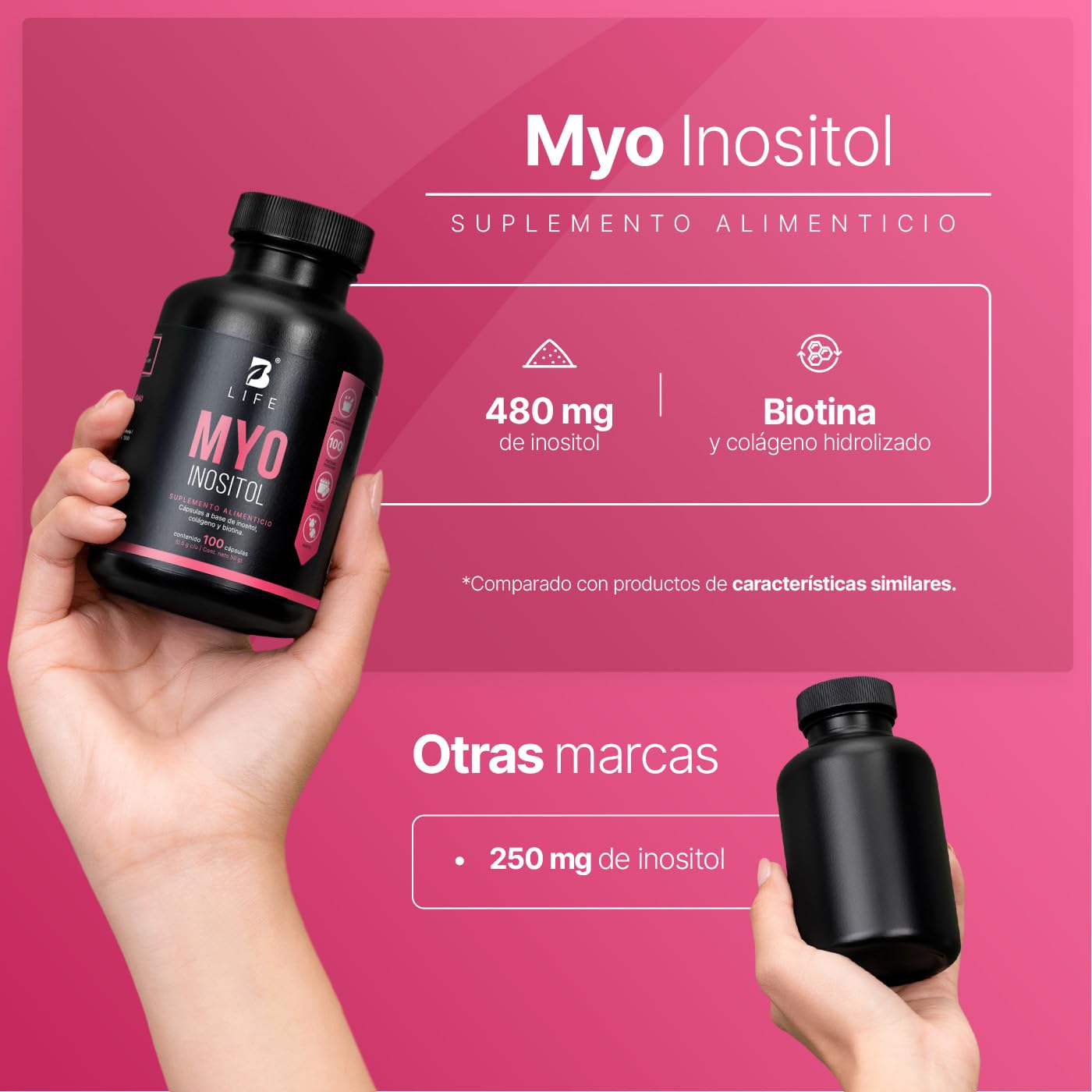 B Life | Inositol de 100 Cápsulas de 500 mg | Ingredientes naturales | Myo Inositol.