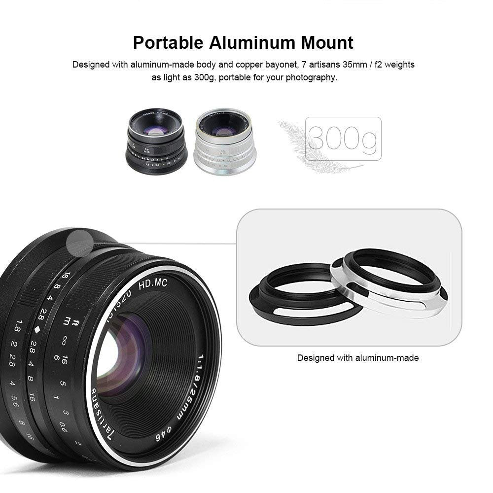 7artisans Lente de Cámara 25mm F1.8 Prime Fixed Lens for Fujifilm Fuji Cameras X-A1 X-A10 X-A2 X-A3 X-AT X-M1 XM2 X-T1 X-T10 X-T2 X-T20 X-Pro1 X-Pro2 X-E1 X-E2 X-E2s - Black