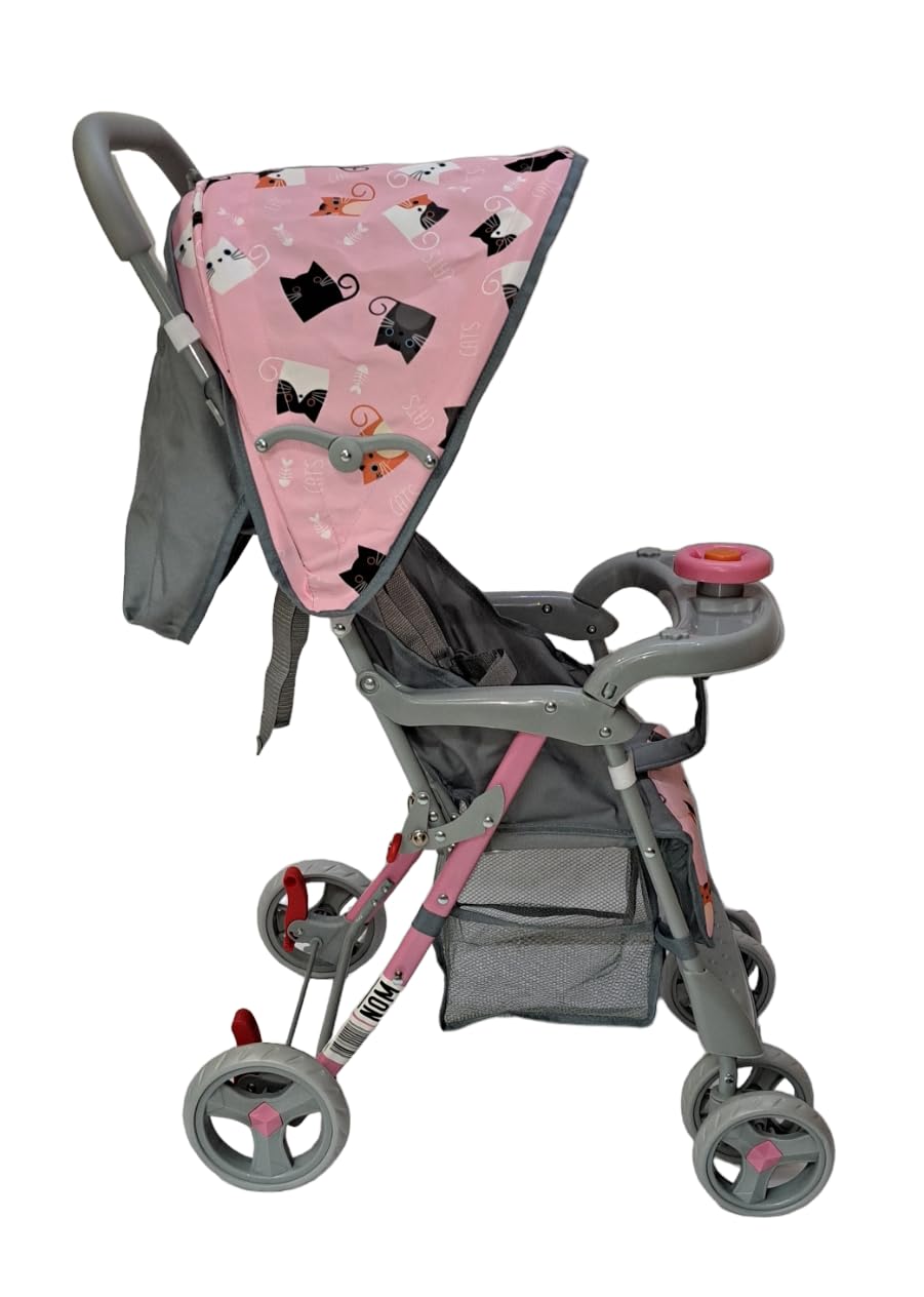Carriola Plegable HAPY Gatitos Rosa Reclinable y Ligera para Bebé