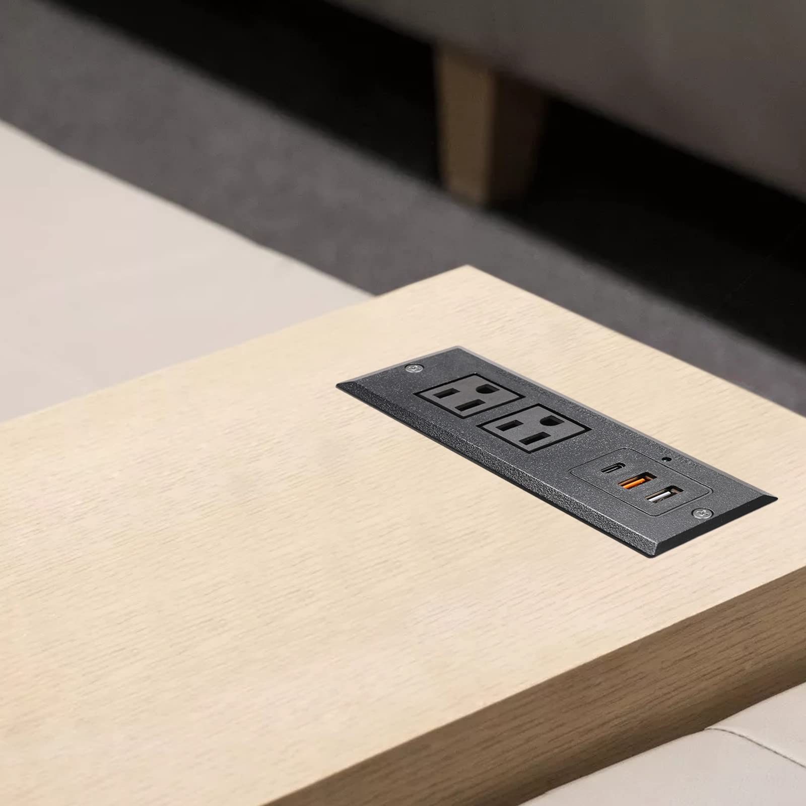 4 LEAF Regleta Multicontacto Escritorio USB C 20W PD Carga Rápida, Tira de Alimentación Empotrable Tipo C 2 Contactos 3 USB Muebles Outlet para Mesa Sofá Console Cajon Encimera 2 Metros Negro