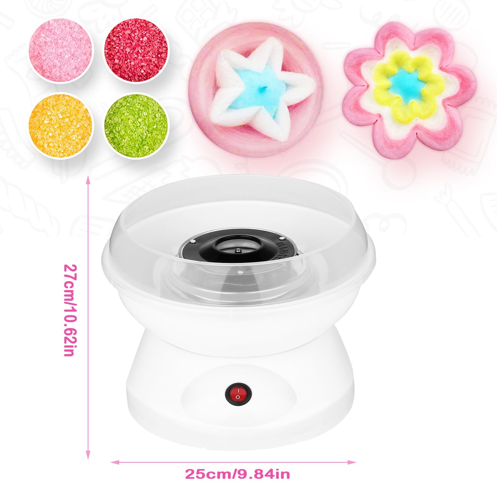Máquina de Algodón, Mini Máquina de Algodón, Máquina de Algodón Eléctrica Portátil, con 10 Palitos de Malvavisco y Cucharas de Azúcar, para Fiestas de Cumpleaños y Eventos Familiares(blanco)