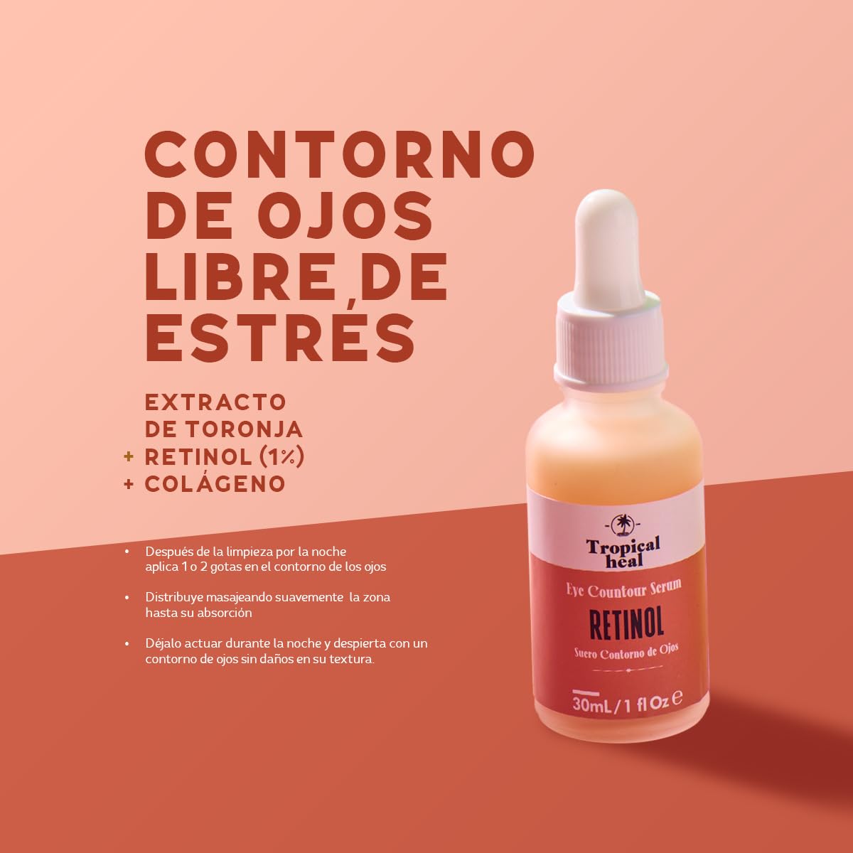 Tropical Heal - Suero Facial Retinolift con 1% Retinol y Ácido Hialurónico - Serum Nocturno Antiedad para Contorno de Ojos y Reducción de Arrugas - 30 ml