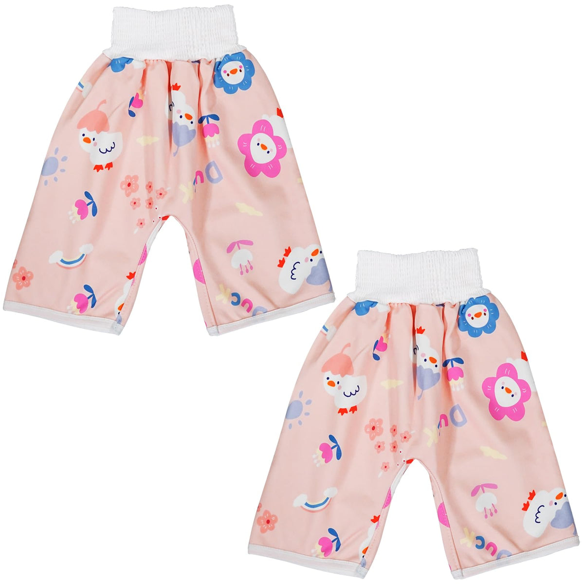 Pantalones de pañales impermeables para bebés y niños, paquete de 2 pantalones absorbentes para entrenamiento para niños y niñas, uso de día y noche (Duck M)