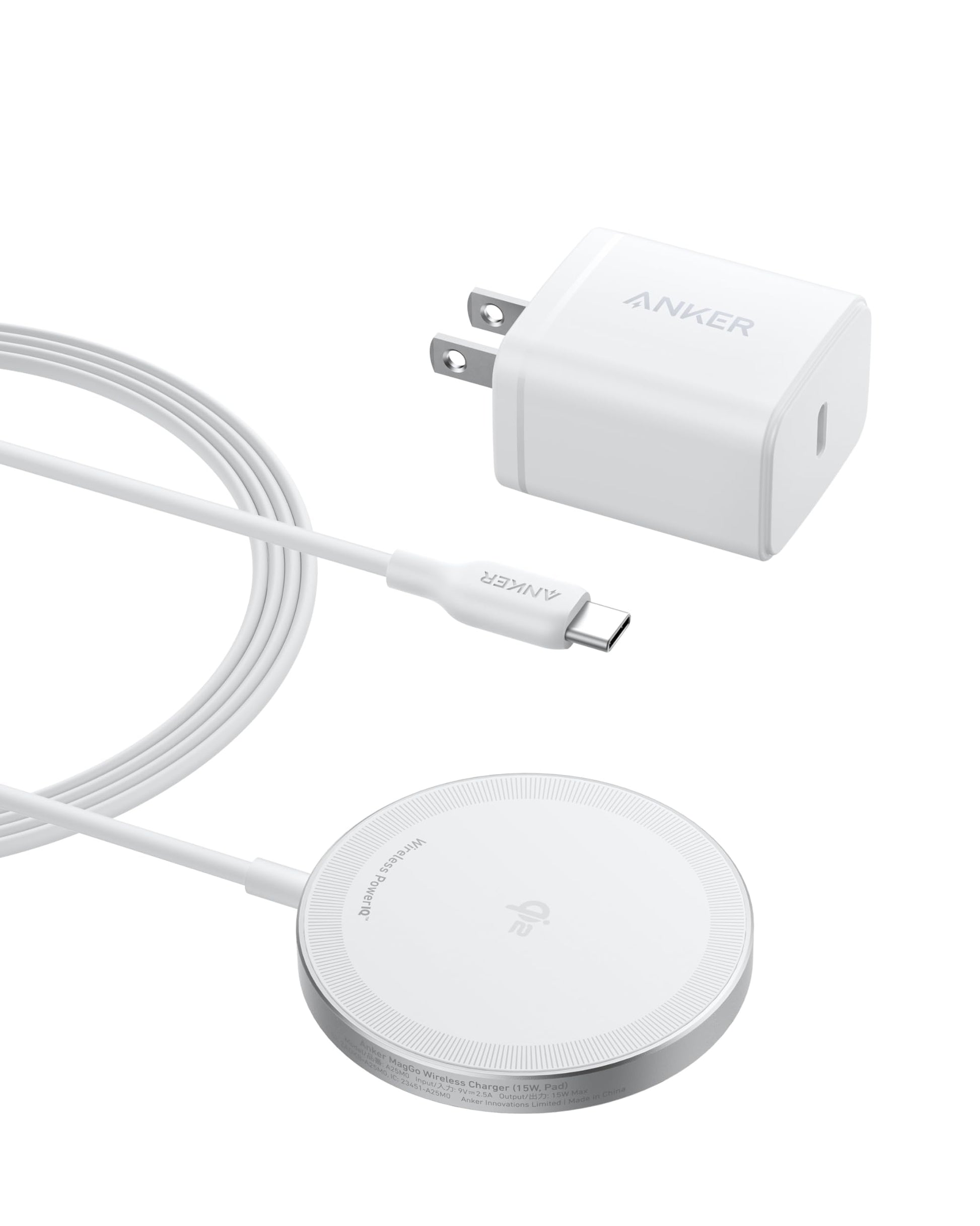 Anker MagGo Cargador Inalámbrico iphone,Base de Carga Inalámbrica y Magnética,Ultrarápida 15W Qi2 Certificado Compatible con MagSafe,para iPhone 15/15 Plus/15 Pro/15 Pro Max/14/13 Series (Sin Enchufe)
