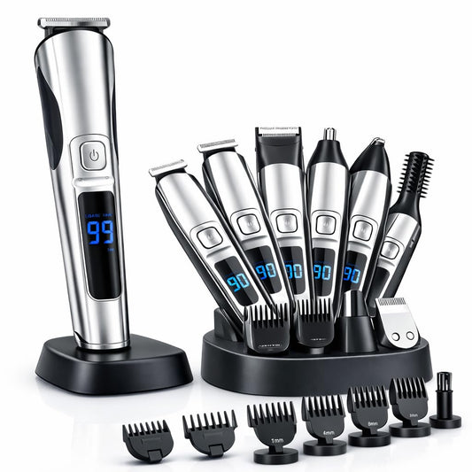 Kit de Cortapelos y Recortadora de Barba Profesional Recargables con Indicador LED para Hombre