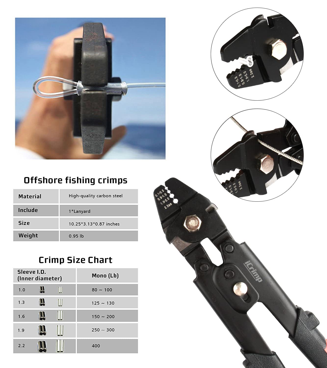 Cuerda de alambre de Iwiss SWAGER para crimpar líneas de pesca hasta 2.2 mm