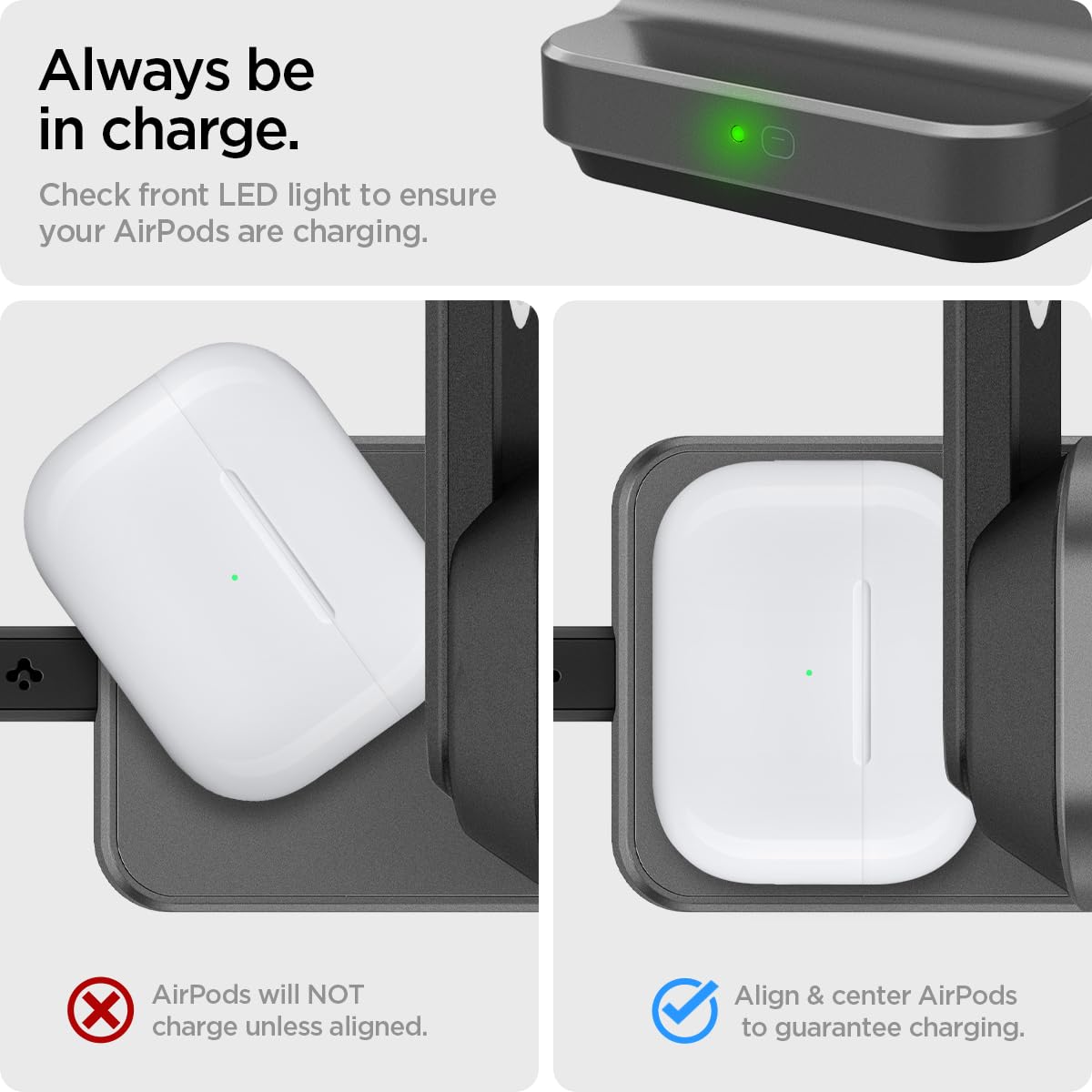 Soporte de Carga Inalámbrico Spigen OneTap Pro Blanco 3 en 1 MagFit 15W para iPhone y Apple Watch