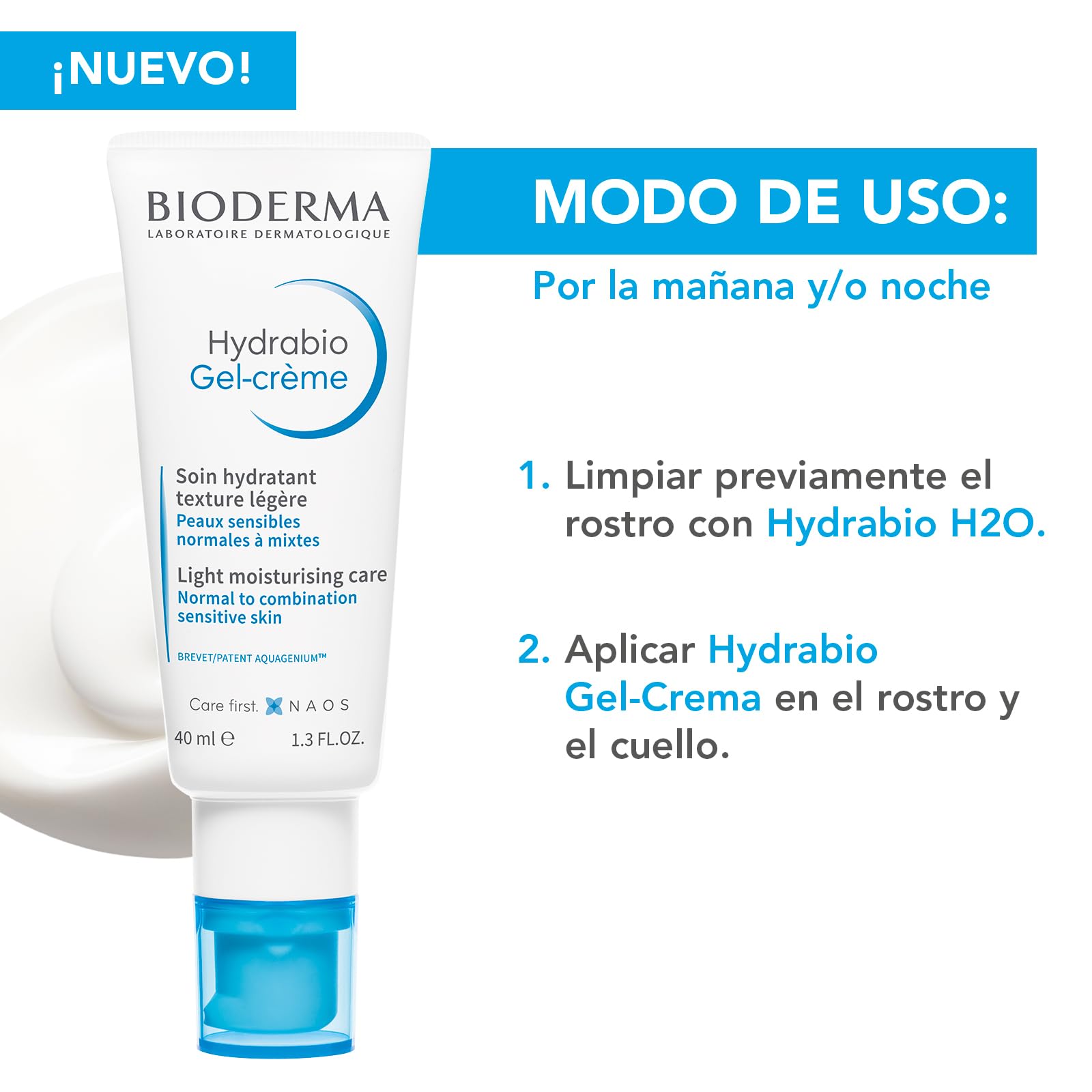 Bioderma Hydrabio - Crema hidratante de gel para piel sensible normal a combinada, 1.3 onzas líquidas