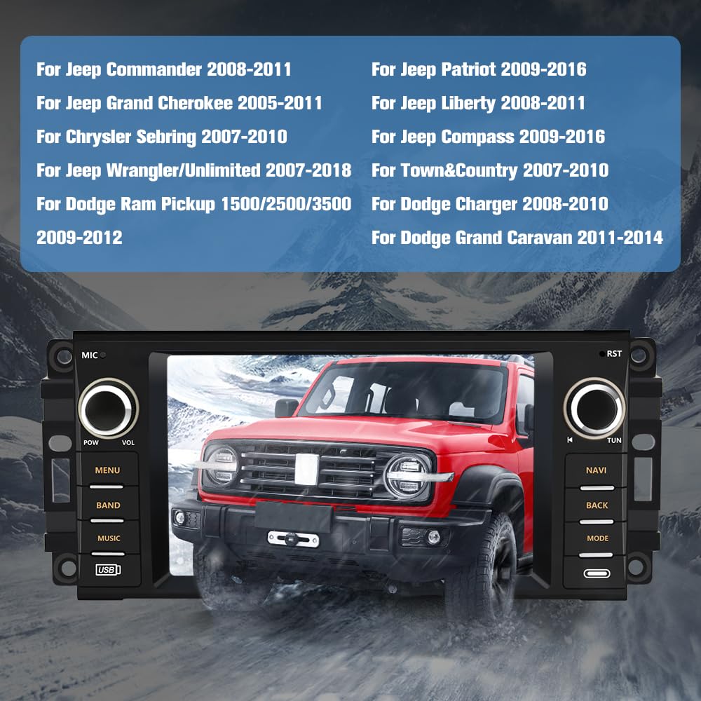 Estéreo de coche para Jeep Wrangler JK Compass Patriot/Chrysler/Dodge RAM Charger, pantalla táctil de 7 pulgadas [2 GB+32 GB] Radio Android 13 con CarPlay Andriod Auto inalámbrico con cámara inversa