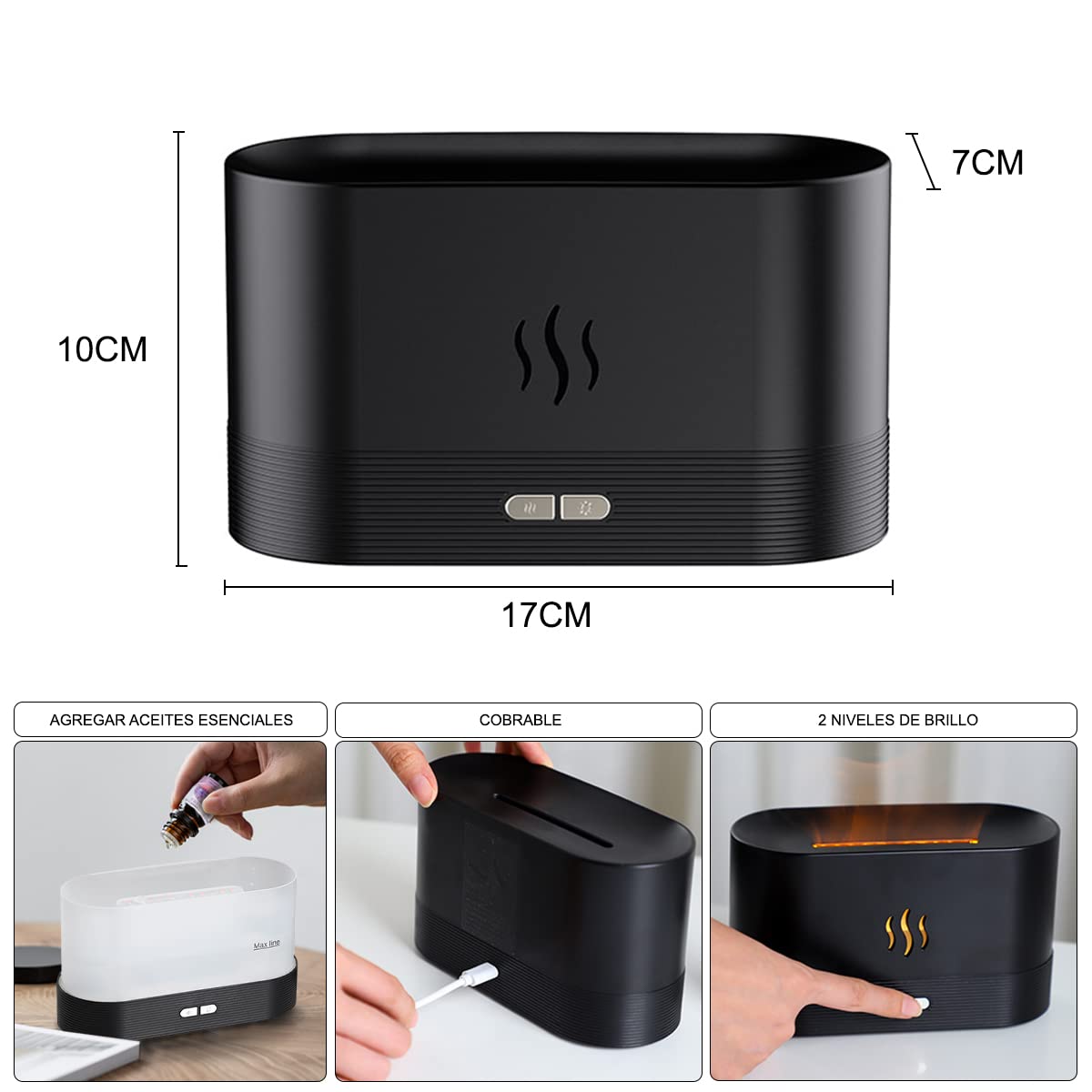 Humidificador VIDA4U En Forma de Llama con Difusor de Aceites y Luz Nocturna