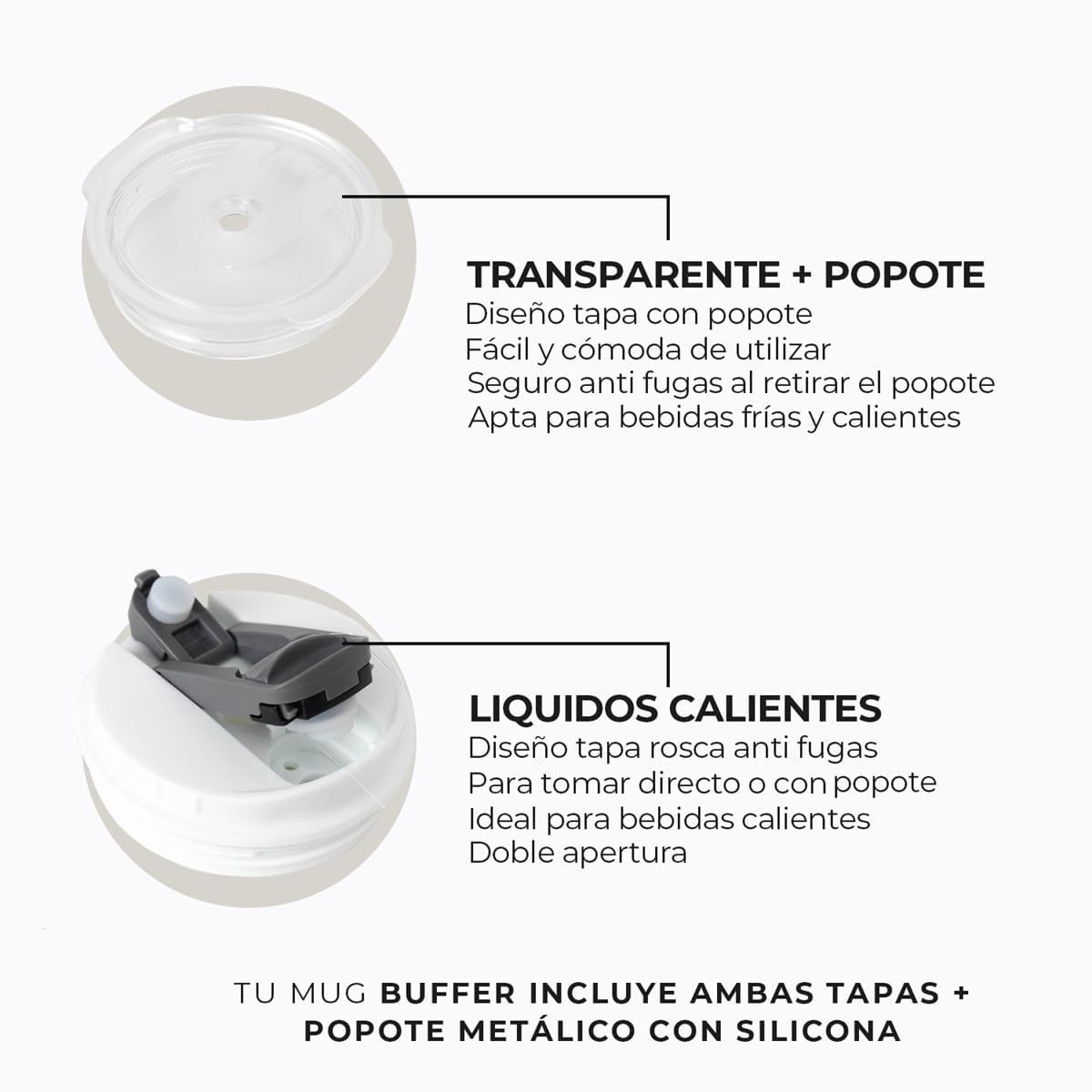 Buffer Flask - Vaso Térmico 700 ml - Termo para Café y Agua de Acero Inoxidable - Tapa Anti Derrame y Fugas - Taza Tumbler Mug para Bebidas Frías y Calientes - Incluye Popote - Color Leopardo Blanco