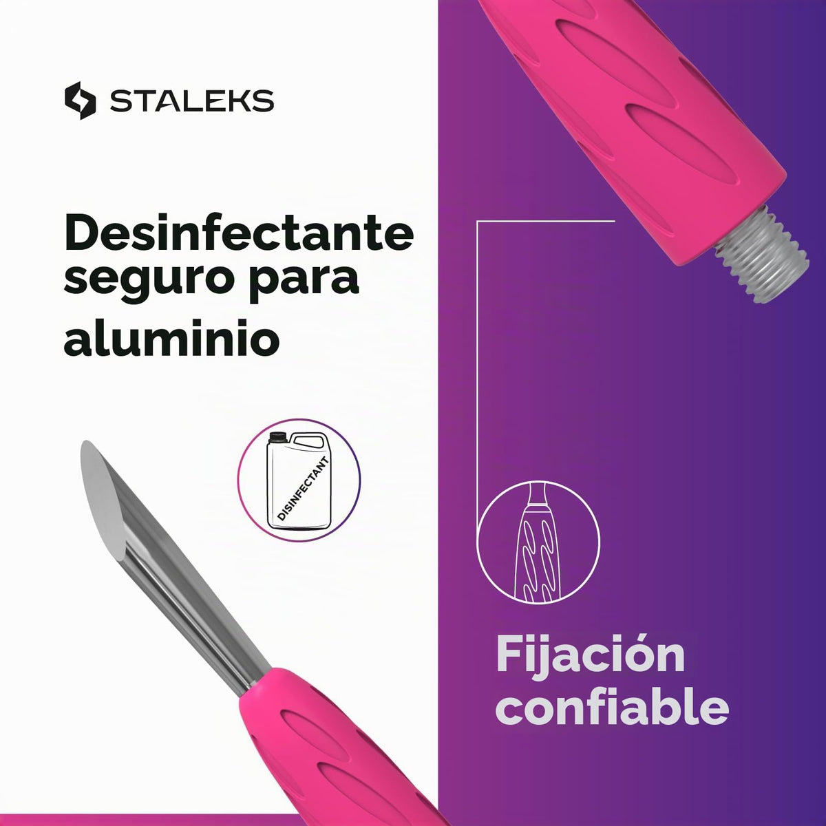 Staleks Combo Uniq 12 Piezas De Trabajo: Empujador Biselado Para Mango Modular; Palito De Naranjo Para Limpieza De Cutículas Y Uñas.
