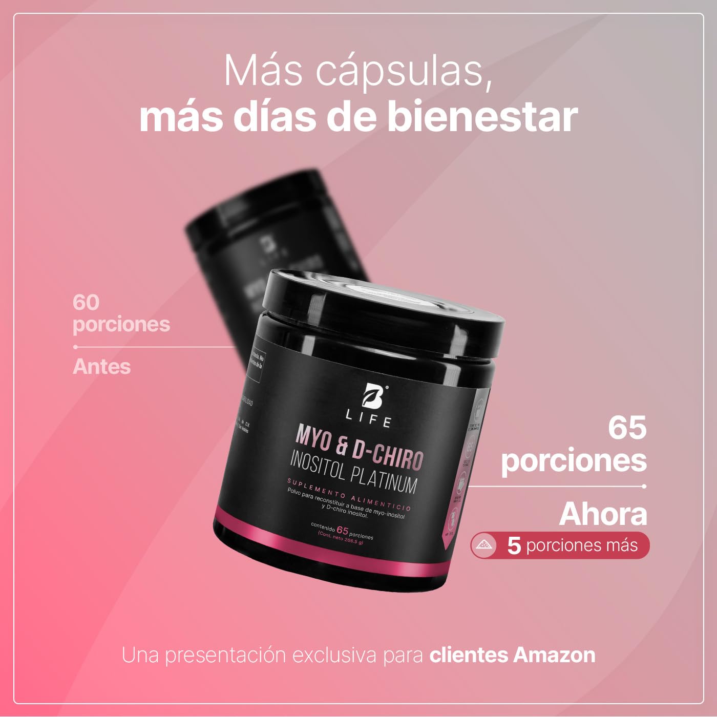 B Life Myo y D-Chiro Inositol | 65 Porciones | Mezcla de 40:1 | Myo & D-Chiro Inositol Platinum 266.5 Gramos.