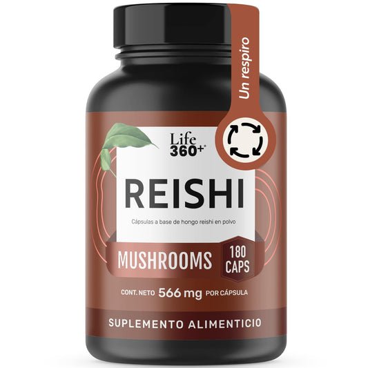LIFE 360+ Reishi | Extracto Puro de Hongo Reishi en Cápsulas | 180 cápsulas 1232 mg por porción| 90 Porciones | Suplemento Alimenticio a Base de (Ganoderma Lucidum) en Polvo