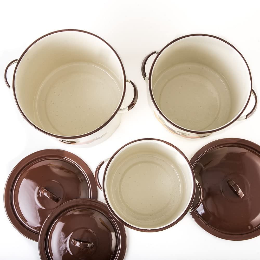 Cinsa Juego de ollas Ideal 6 piezas, Acero Vitrificado, Crema con decorado Frutas Tropicales