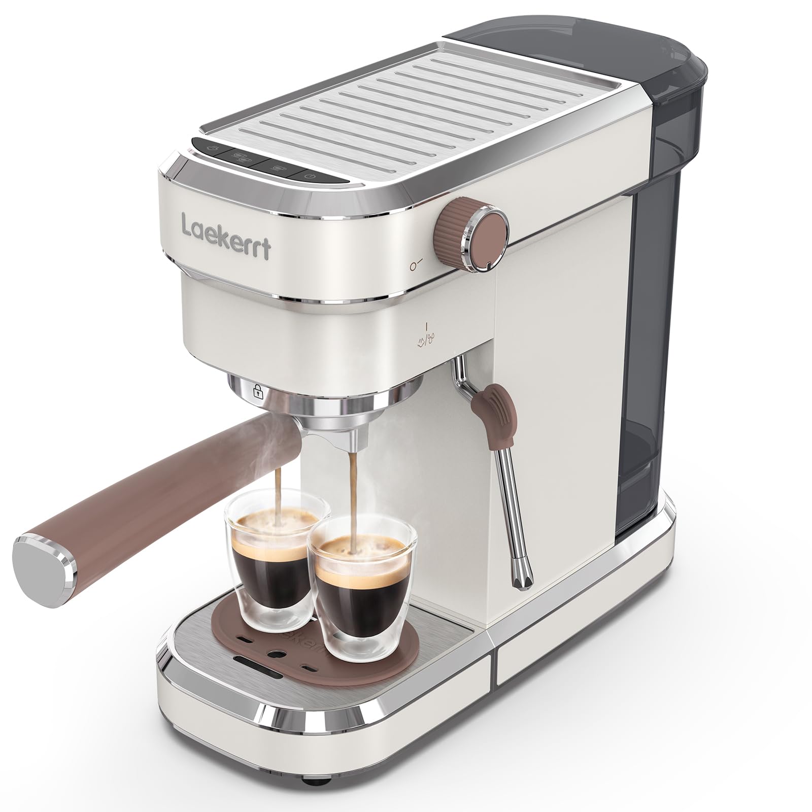 Máquina de café expreso Laekerrt, cafetera espresso de 20 bares con espumador de leche, cafetera pequeña compacta para café con leche y capuchino (blanco pera, acero inoxidable)