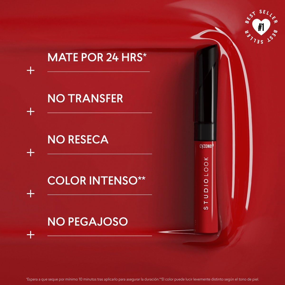 CYZONE - Studio Look Labial Mate Color Pop of Red 6 g, 24 Horas de Color e Hidratación, Labial Líquido con Tecnología Hydra Shot y Elastic Film, Secado Rápido y Textura Ultraligera