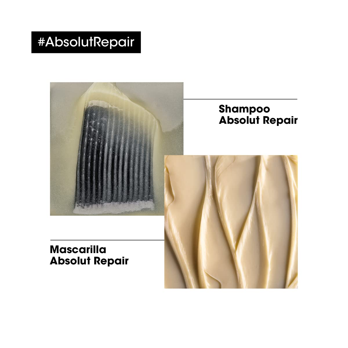 L'Oreal Professionnel Absolut Repair | Kit de reparación shampoo 500ml + mascarilla 75ml | Repara el daño y proporciona brillo al cabello | Con tecnología de quinoa dorada y proteínas | Para cabello dañado