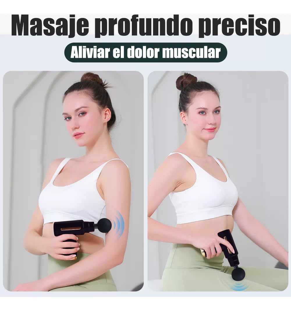 Pistola de Masaje Muscular con 4 Cabezas, Carga USB Masajeador Portatil Muscular, Mini Masajeador de 6 Velocidades Masaje Profesional para Musculos, Ligamentos y Tejidos (Negro-1)