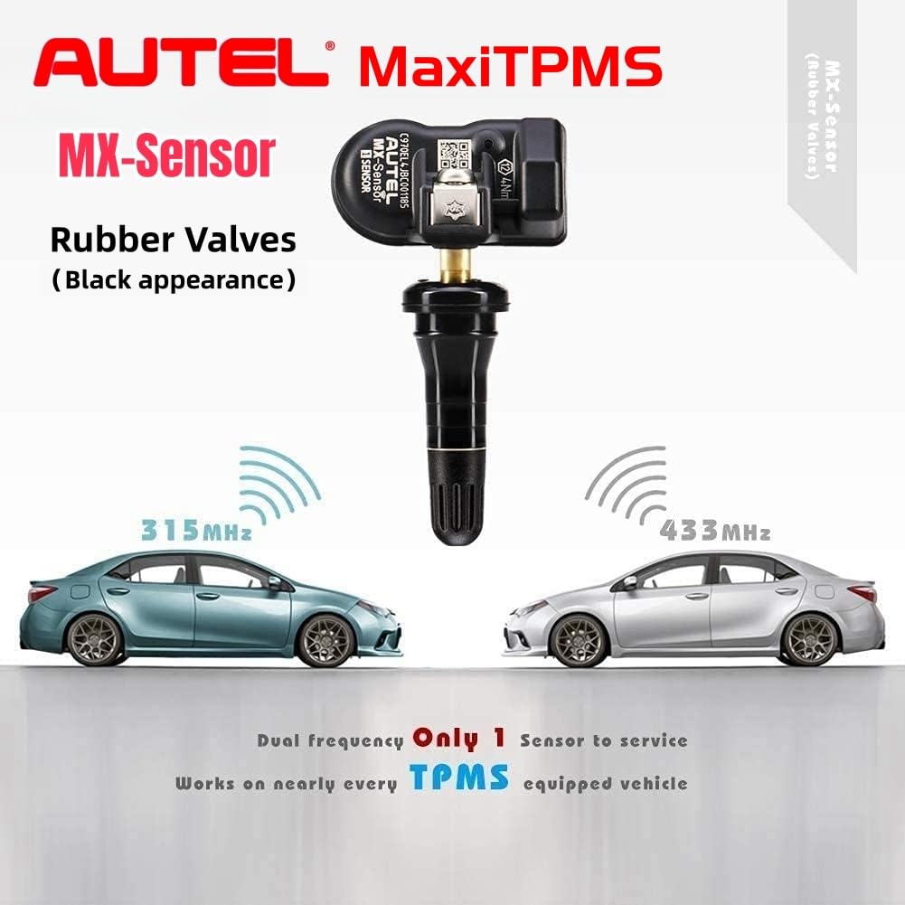 Autel MaxiTPMS MX - Sensor 4 unidades de tallo de goma 315/433MHz TPMS Sensor universal de neumáticos programado por TPMS Tool TS401 TS408 TS501 TS508 TS601 TS608 MK808TS MX808TS MS906TS ITS600