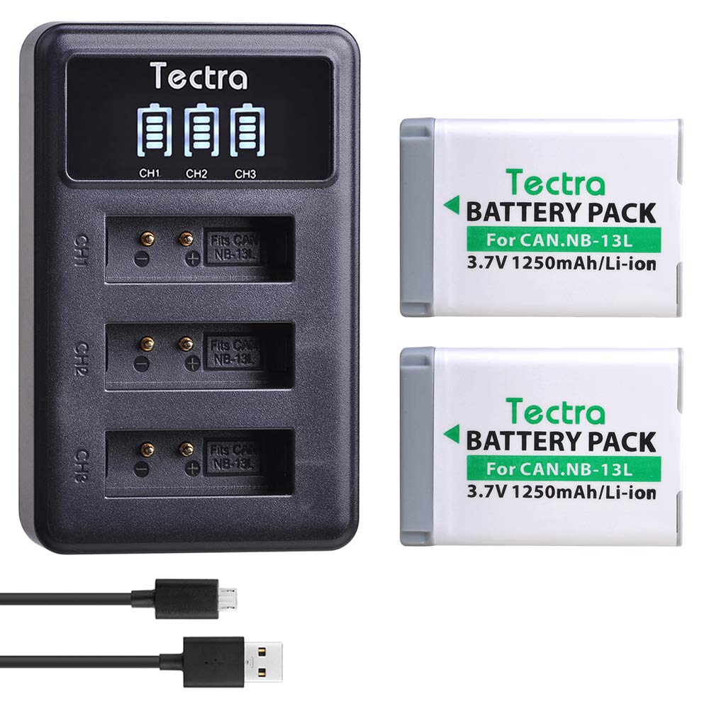 Batería Tectra NB-13L y Cargador LED USB Canon Negro Paquete Doble