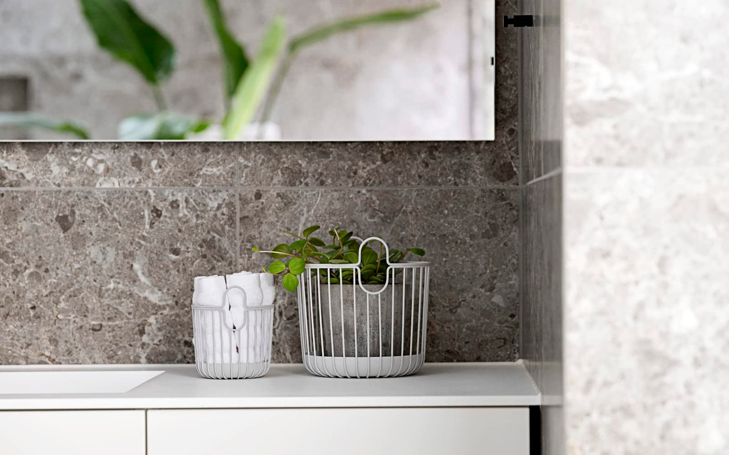 Zone Denmark Inu - Cesta de almacenamiento pequeña para cocina, baño, habitación de los niños, oficina en casa, metal, diámetro 20 cm, altura 20 cm, color gris