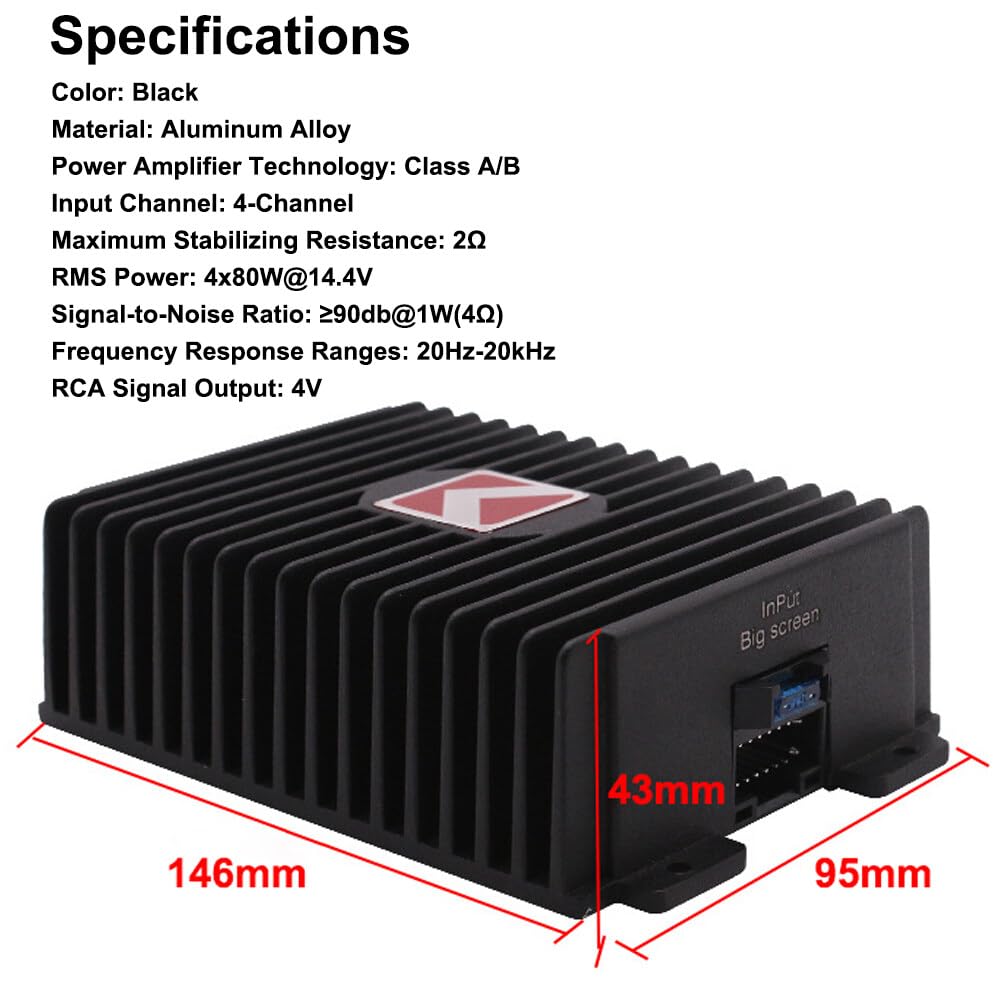 lifcasual Amplificador DSP de 4 Canales para Coche 80Wx4 o Amplificador de Potencia de modificación Sonido Digital Procor Clase A/B para Reproductor de Coche Android