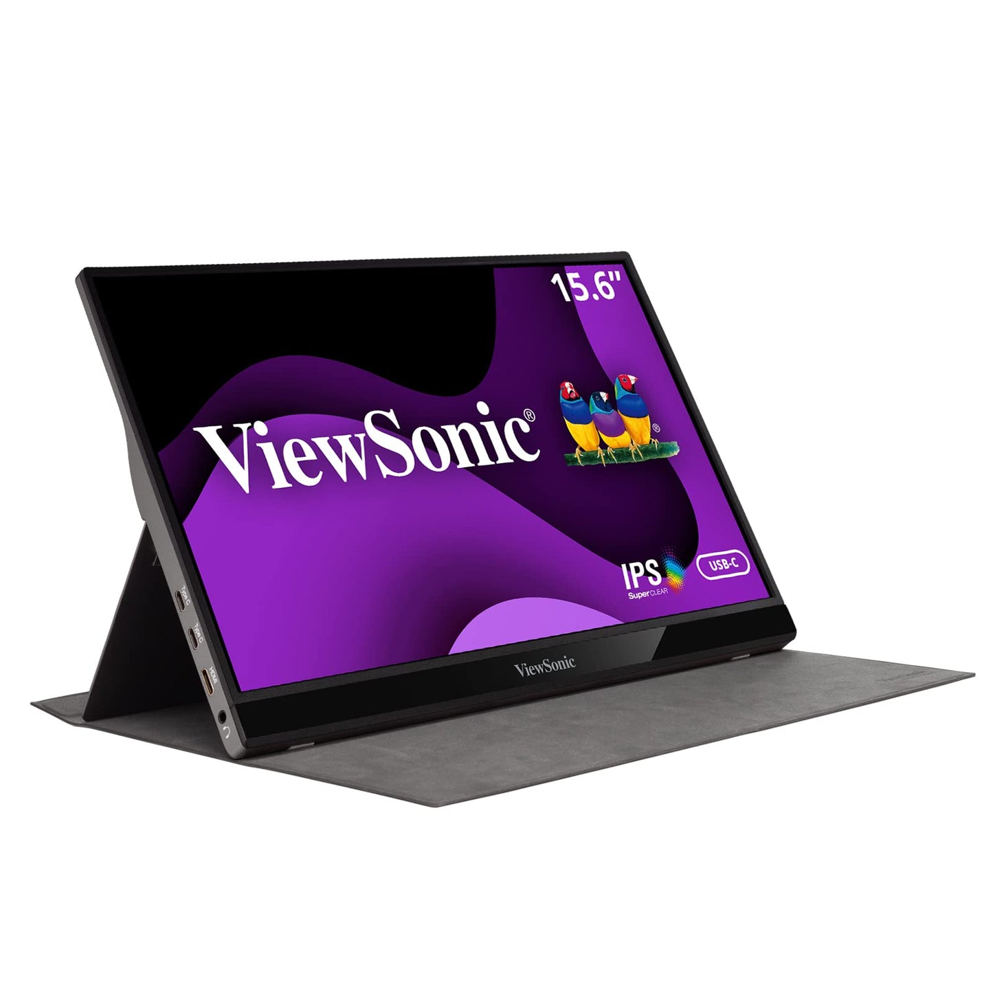 Viewsonic VG1655 - Monitor portátil 15,6" FullHD con 2 Vías USB-C de 60 W, Cuidado de los Ojos, Altavoces Dales, Diseño sin Marco y Soporte Integrado con Cubierta, Negro
