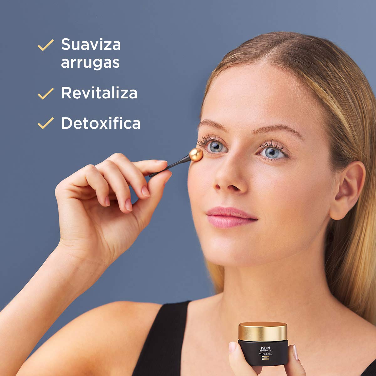 ISDIN Isdinceutics vital eyes, crema contorno de ojos antiarrugas,15 ml + FotoUltra Age Repair Fusion Color Water SPF 50 - Protector solar facial de fase acuosa,con color, 50 ml
