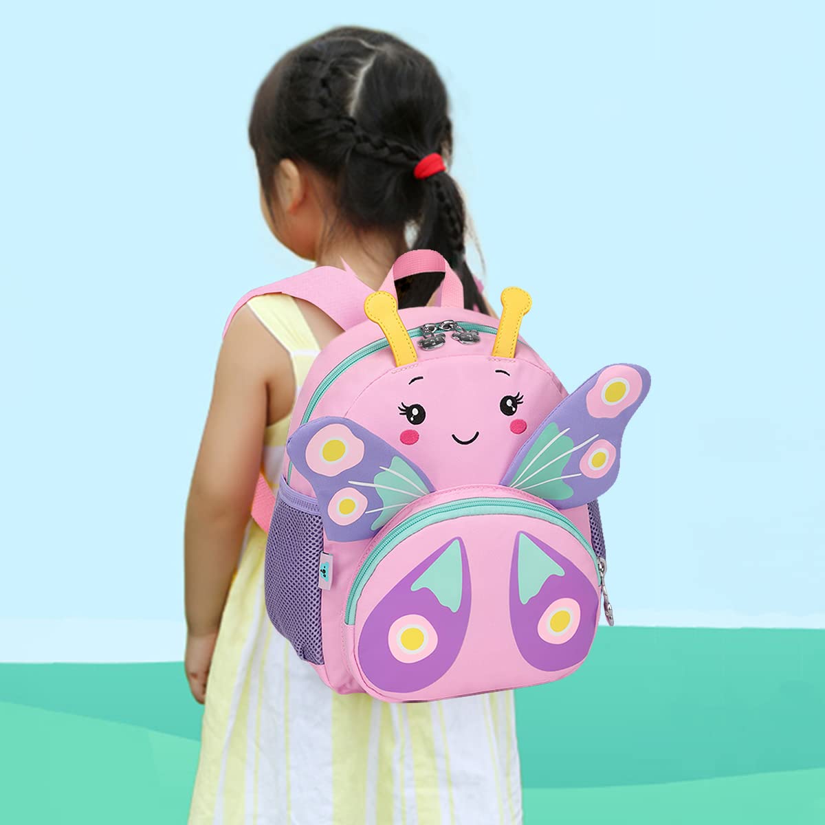 CAMTOP - Mochila para niños pequeños con dibujos animados en 3D, para niñas, niños, viajes, guardería, rosado (Butterfly-pink), 1-4 años, Moderno