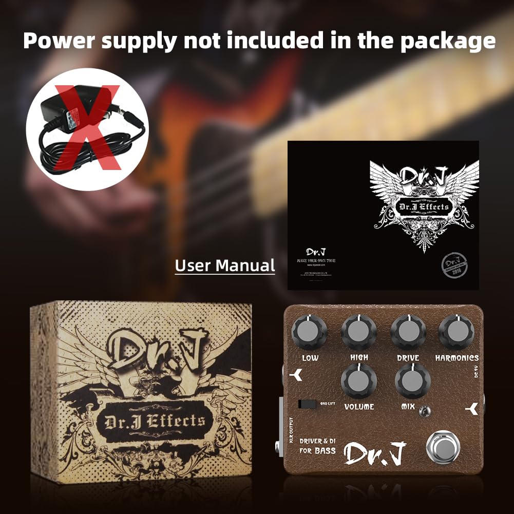 Pedal de Bajo JOYO Overdrive Mic'd Tube Amplificador Simulador Integrado DI XLR Dr.J Series