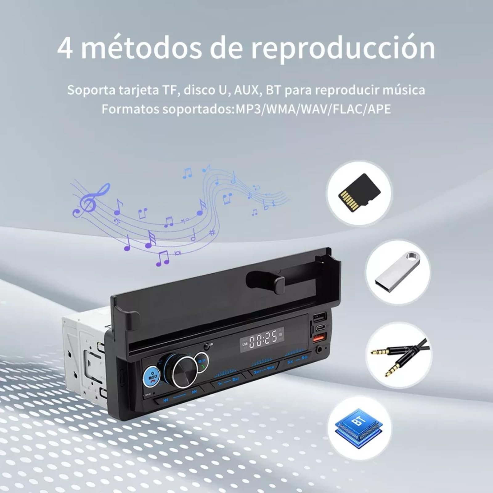FINYQBET Estéreo para Auto con Mp3 2 USB,Reproductor Estéreo para Coche 1DIN con Control Múltiple, Carga Rápida USB y Subwoofer, Ideal para Conducción Segura y Entretenimiento en el Vehículo