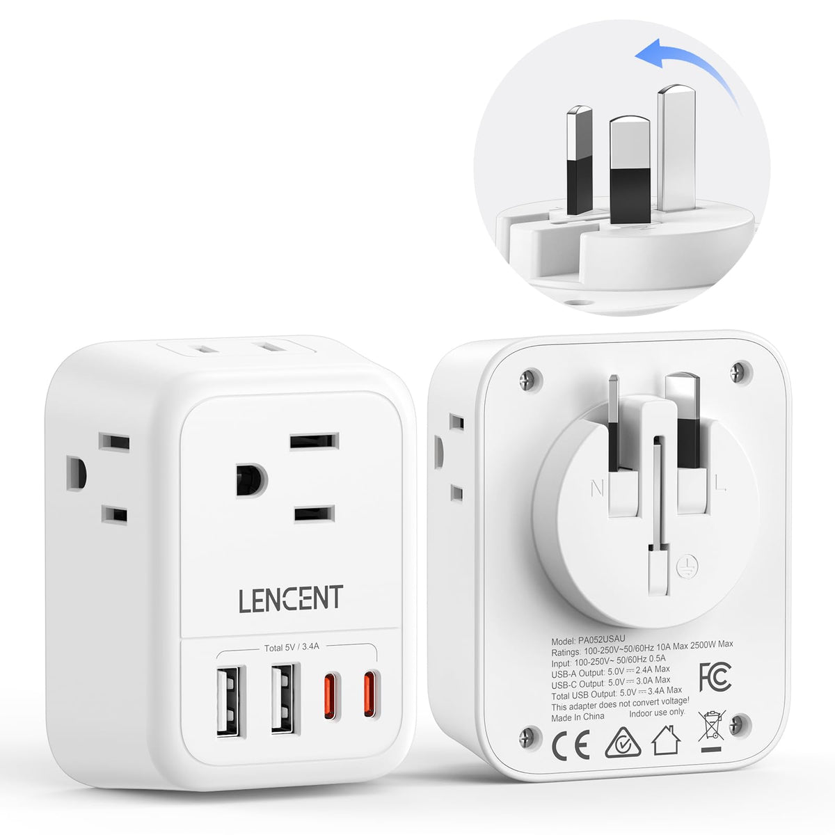 Adaptador de Enchufe Tipo I LENCENT Australia Plegable Argentina