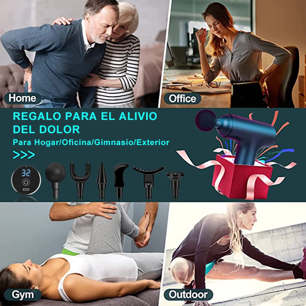 Pistola de Masaje Masajeador de Tejido Profundo Para Músculos, Espalda, Pie, Cuello, Hombro, Pierna, Alivio del Dolor de Pantorrilla, Pistola de Masaje de Percusión Inalámbrica Para Atletas(Negro)