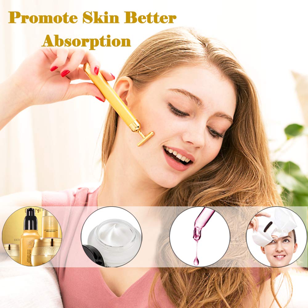 Masajeador de rostro dorado de 24 K, rodillo eléctrico 3D Sonic Energy Beauty Bar y kit masajeador facial en forma de "T". Antiedad/arrugas, levantamiento instantáneo de la cara, estiramiento de la piel (rodillo 3D)