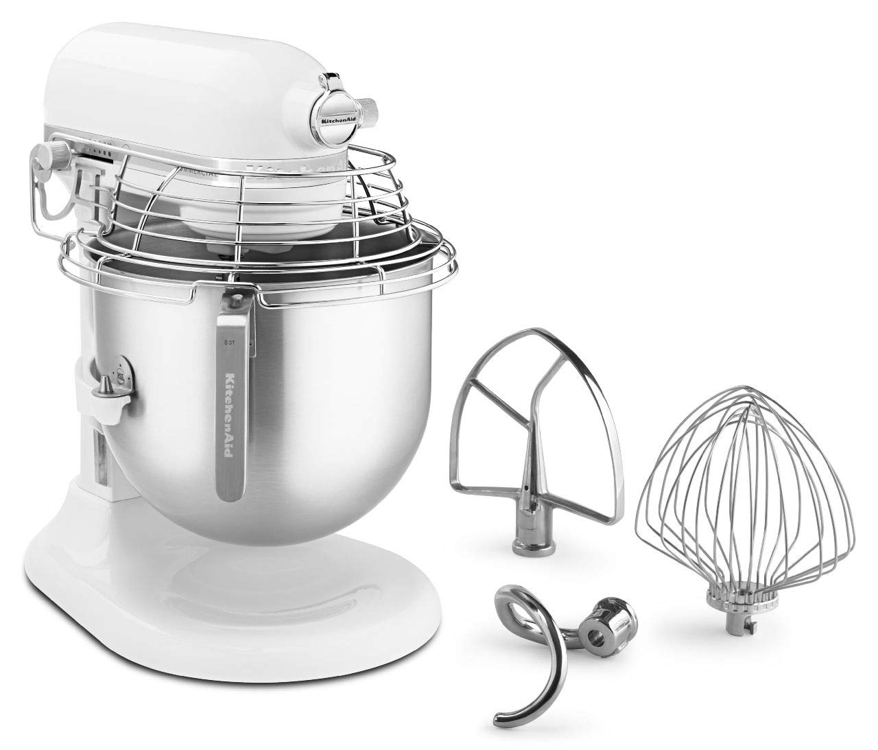 KitchenAid - Batidora elevadora de pie KSMC895WH con protector de tazón de acero inoxidable